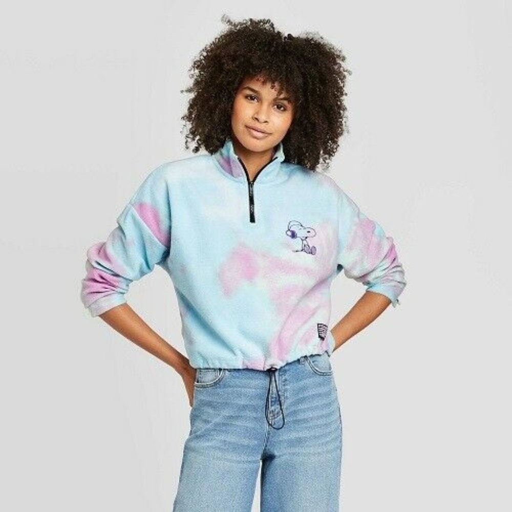 💜NWT Peanuts Tie-Dye 1/4 Zip Fleece Sweatshirt💜 - Picture 7 of 7